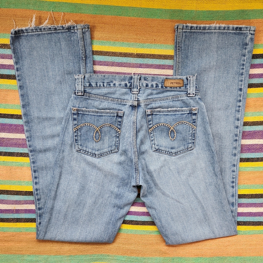 Petrol Light-Wash Rhinestone Jeans